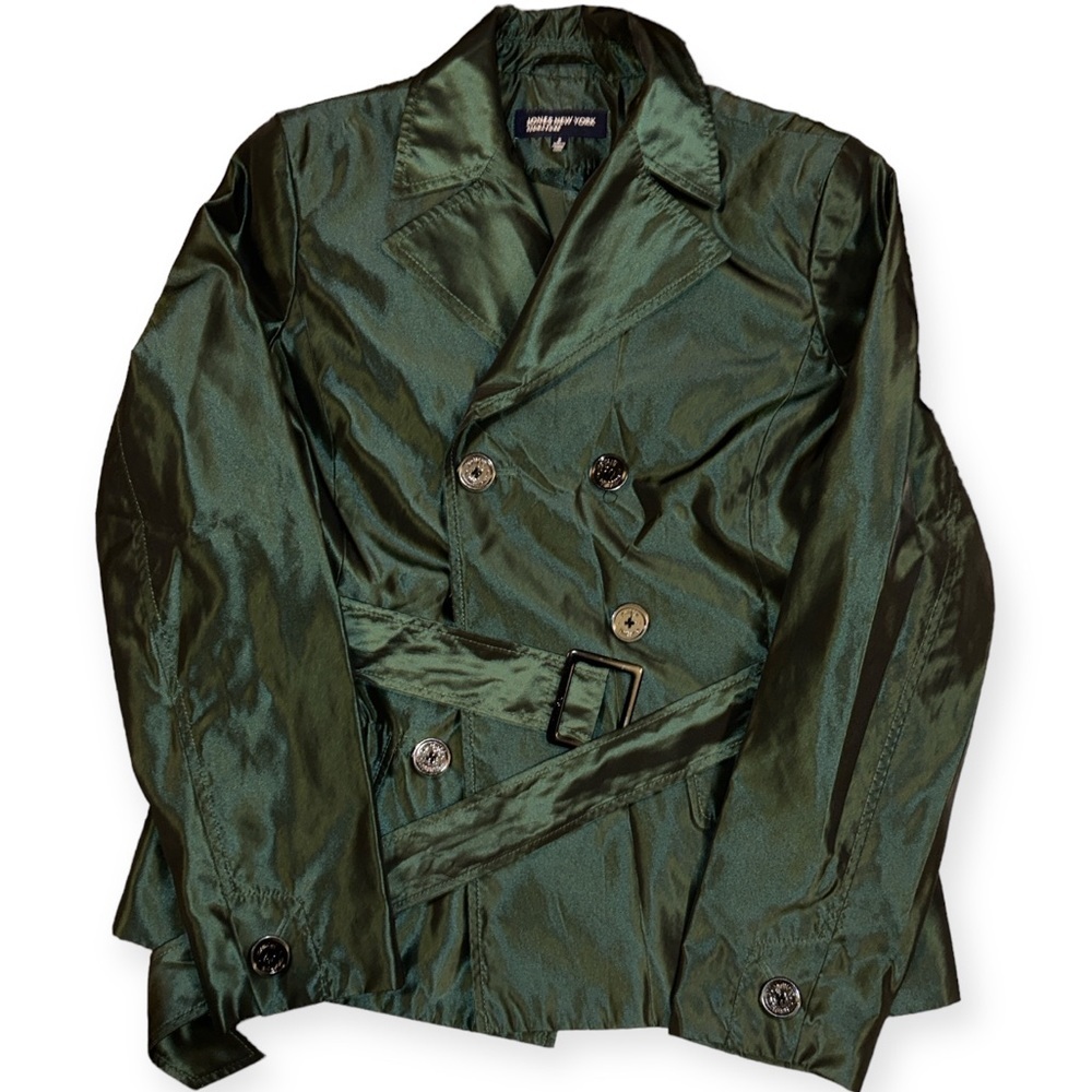 Vintage Metallic Green Short Trench Coat. Size S. EUC